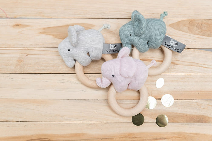 Baby's Only Houten rammelaar olifant - Stonegreen