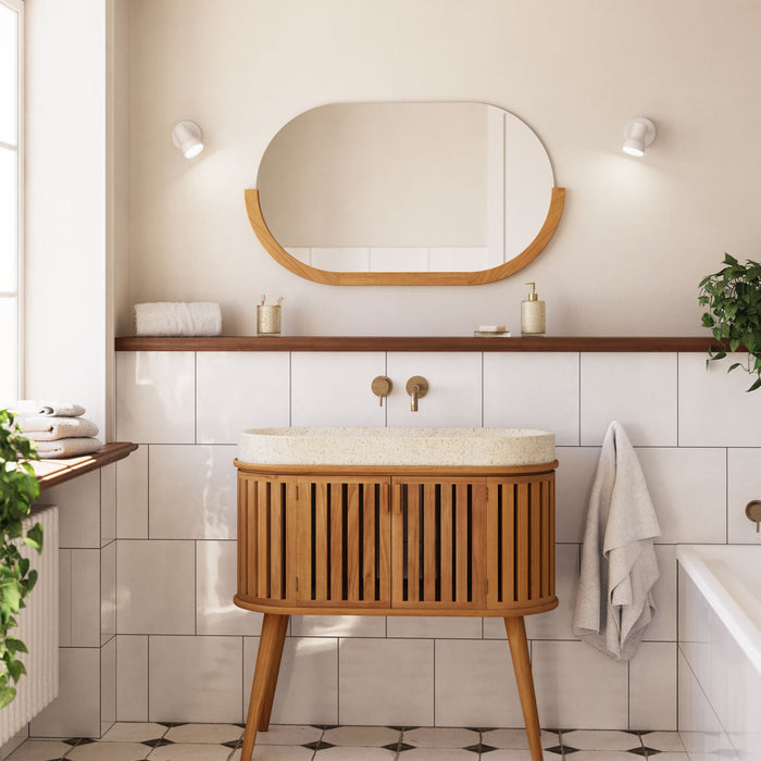 Kave Home - Rokia massief teakhouten badkamermeubel met opzetwastafel