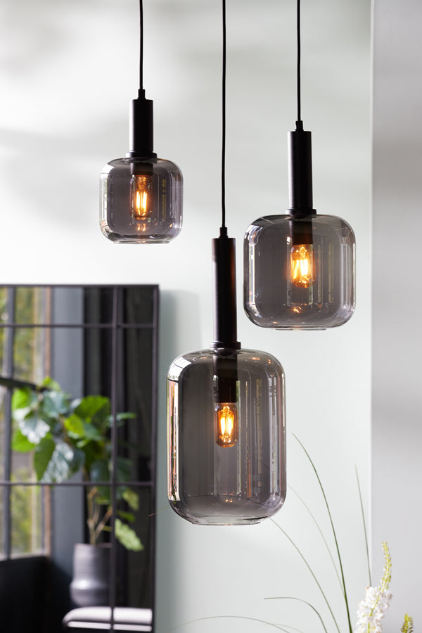 Light & Living Light&living Hanglamp Ø16x26 cm LEKAR zwart+smoke glas