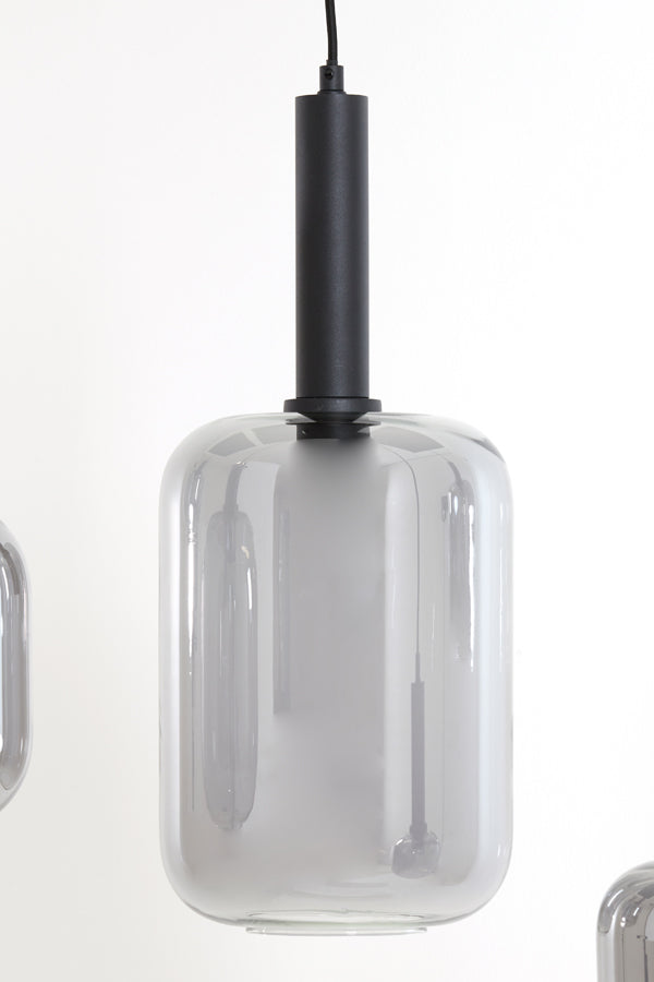 Light&living Hanglamp 5L 110x22x32 cm LEKAR zwart+smoke glas