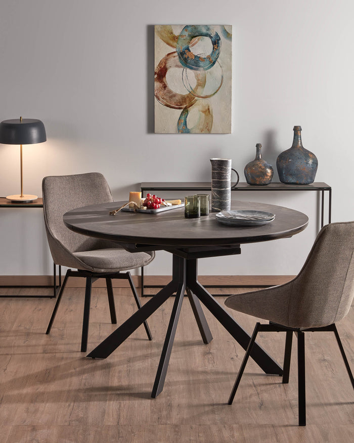 Kave Home - Rewena bijzettafel met bruin porseleinen blad en zwart