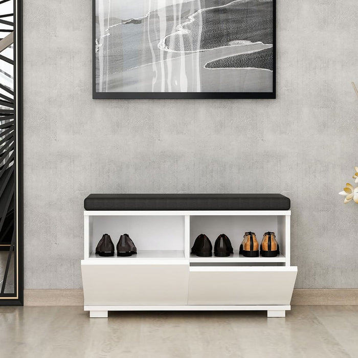Homemania Schoenenkast met poef Drago 80x35x42 cm wit en zwart