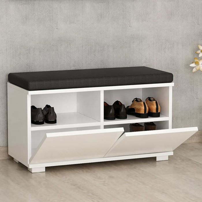 Homemania Schoenenkast met poef Drago 80x35x42 cm wit en zwart