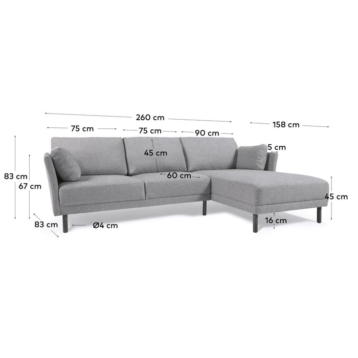 Kave Home - Gilma 3-zitsbank met rechts|links chaise longue in