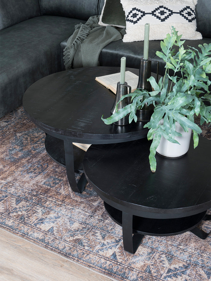 Salontafel Cilamon - 90 cm - Zwart blad - Zwart onderstel