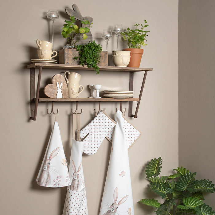 Clayre & Eef Keukenschort  70x85 cm Wit Bruin Katoen Konijn BBQ Schort