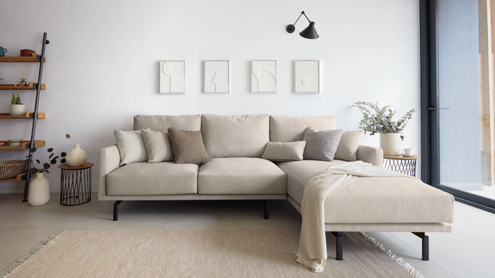 Kave Home - 3-zitsbank Galene beige rechtse chaise longue 254 cm
