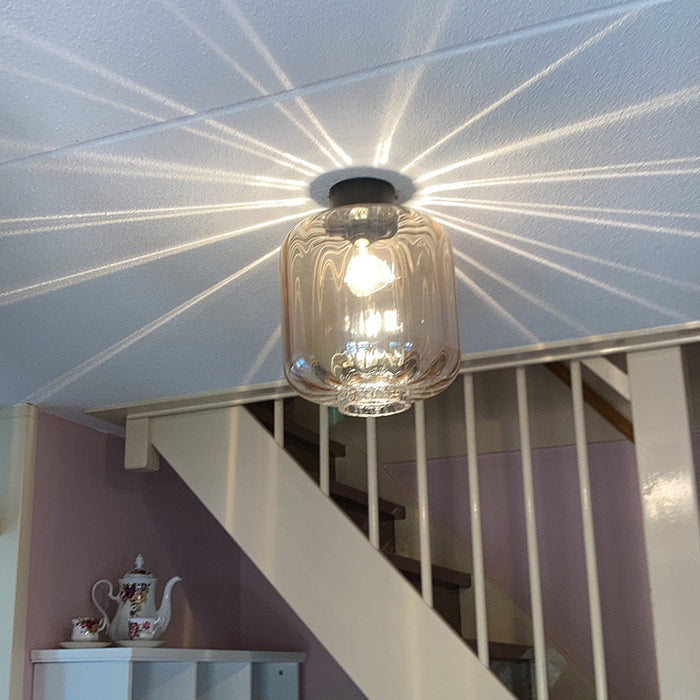 QAZQA Design plafondlamp zwart met amber glas - Qara