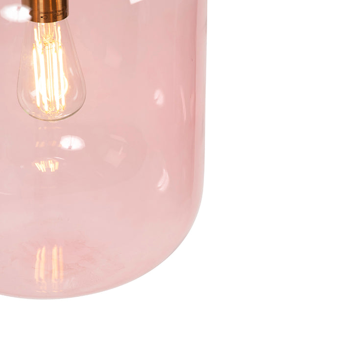 QAZQA Art Deco hanglamp messing met roze glas - Bliss