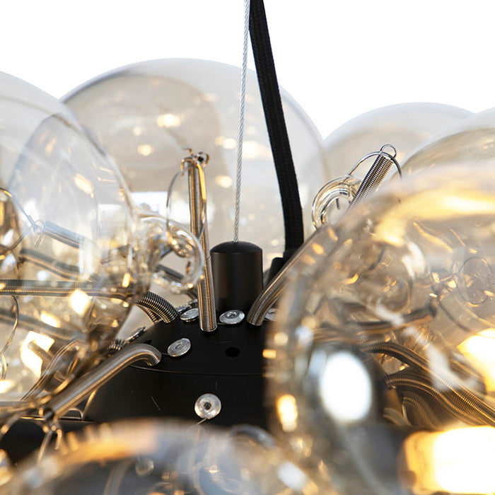 QAZQA Art Deco hanglamp zwart met Amber glas 8-lichts - Uvas