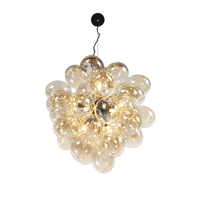 QAZQA Art Deco hanglamp zwart met Amber glas 8-lichts - Uvas