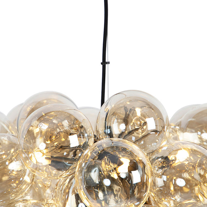 QAZQA Art Deco hanglamp zwart met Amber glas 8-lichts - Uvas
