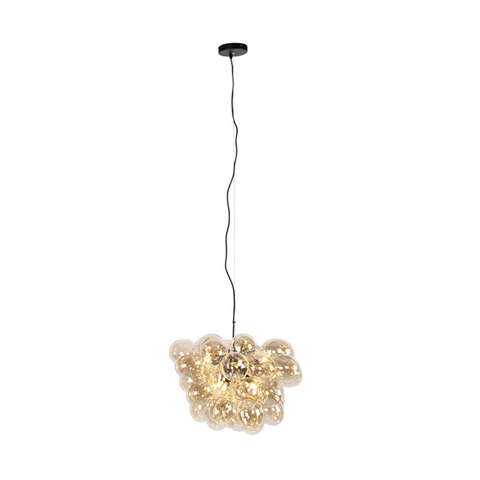 QAZQA Art Deco hanglamp zwart met Amber glas 8-lichts - Uvas