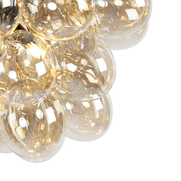 QAZQA Art Deco hanglamp zwart met Amber glas 8-lichts - Uvas