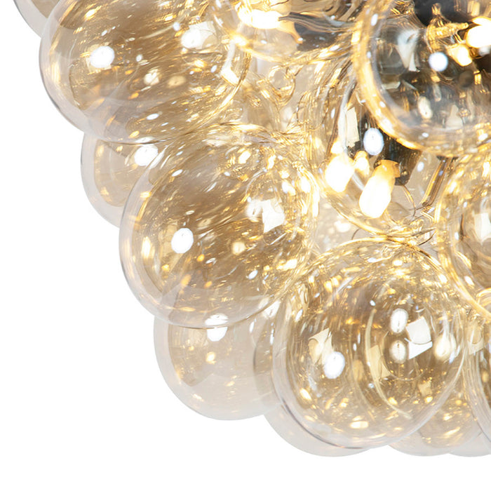 QAZQA Art Deco hanglamp zwart met Amber glas 8-lichts - Uvas