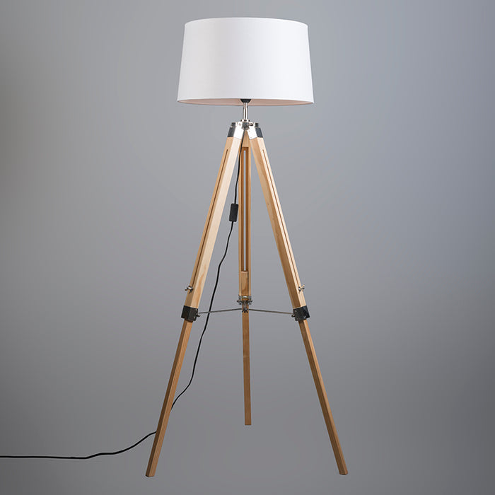 QAZQA Vloerlamp naturel met witte linnen kap 45 cm - Tripod