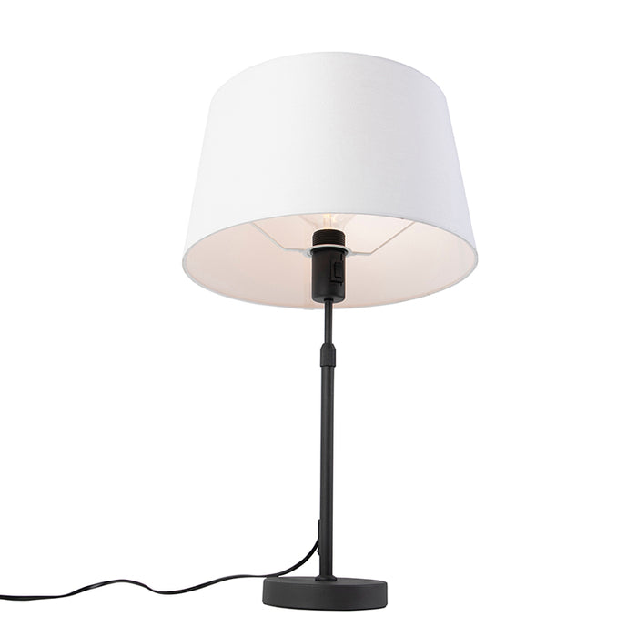 QAZQA Tafellamp zwart met linnen kap wit 35 cm verstelbaar - Parte