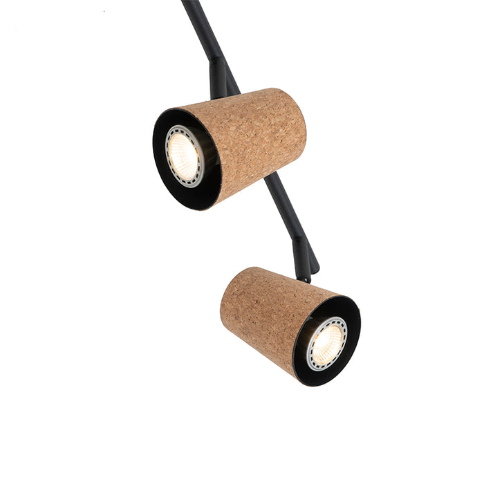 QAZQA Plafondspot zwart met kurk kap 4-lichts verstelbaar - Corky