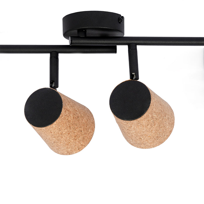 QAZQA Plafondspot zwart met kurk kap 4-lichts verstelbaar - Corky