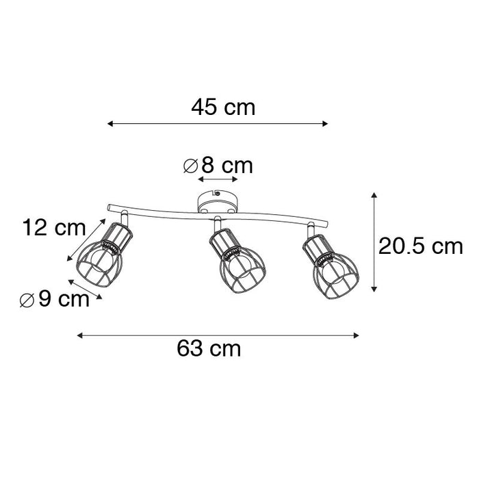 QAZQA Moderne plafondspot zwart 63 cm 3-lichts verstelbaar - Botu