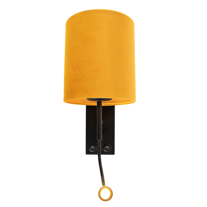 QAZQA Wandlamp zwart met velours gele kap - Stacca