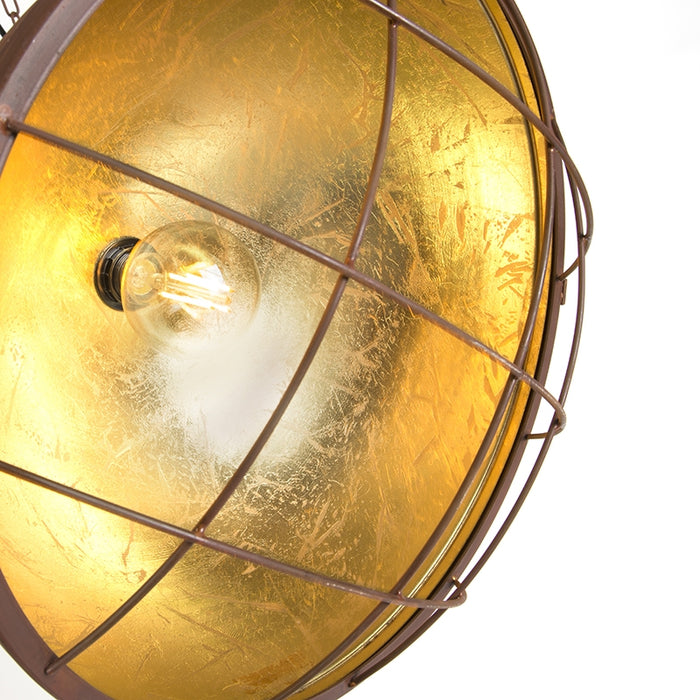QAZQA Industriële hanglamp roestbruin met gouden binnenkant - Engine