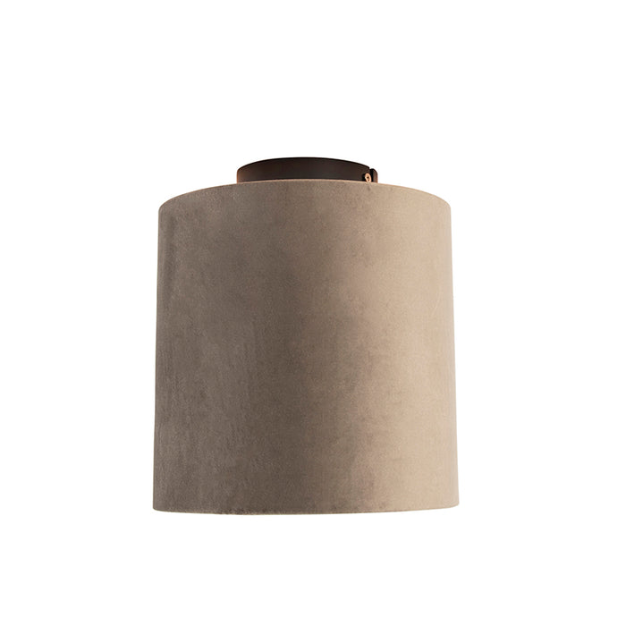 QAZQA Plafondlamp met velours kap taupe met goud 20 cm - Combi zwart