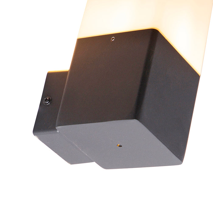 QAZQA Buitenwandlamp zwart met opaal witte kap IP44 - Denmark
