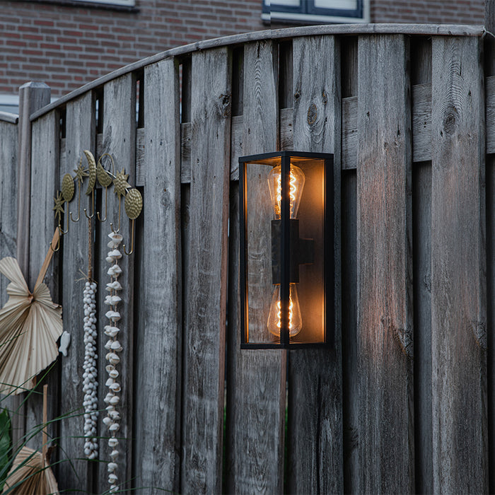 QAZQA Industriële wandlamp zwart 38 cm 2-lichts IP44 - Charlois