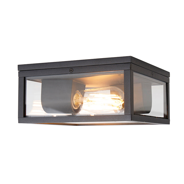QAZQA Industriële plafondlamp zwart IP44 2-lichts - Charlois