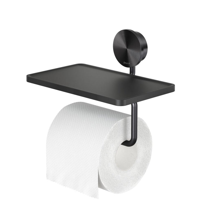 Geesa Opal Toiletrolhouder met Planchet - Zwart Metaal Geborsteld