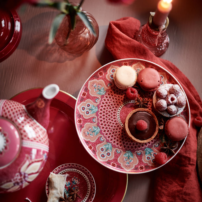 Pip Studio Flower Festival Mini Taartplateau - Donkerroze