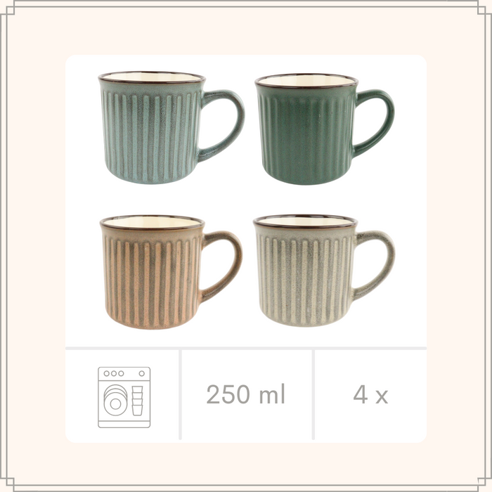 OTIX Koffiekopjes met Oor Set van 4 Koffietassen 250ml Theemok Aard...