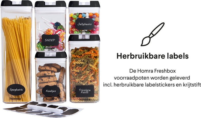 Homra Freshbox Zwart - set van 14 voorraadpotten