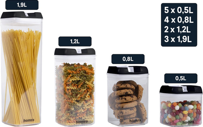 Homra Freshbox Zwart - set van 14 voorraadpotten