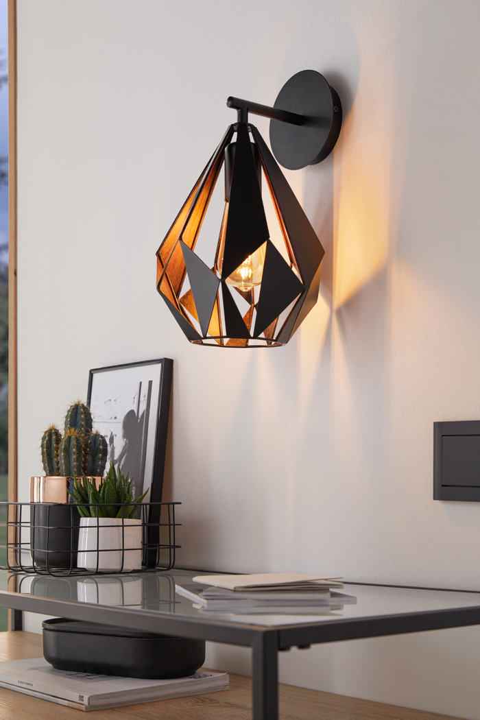 EGLO Carlton 1 Wandlamp - E27 - 33 cm - Zwart|Koper