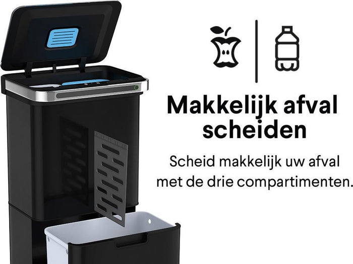 Homra DEXER prullenbak met sensor - 60L - 4 vakken - Zwart