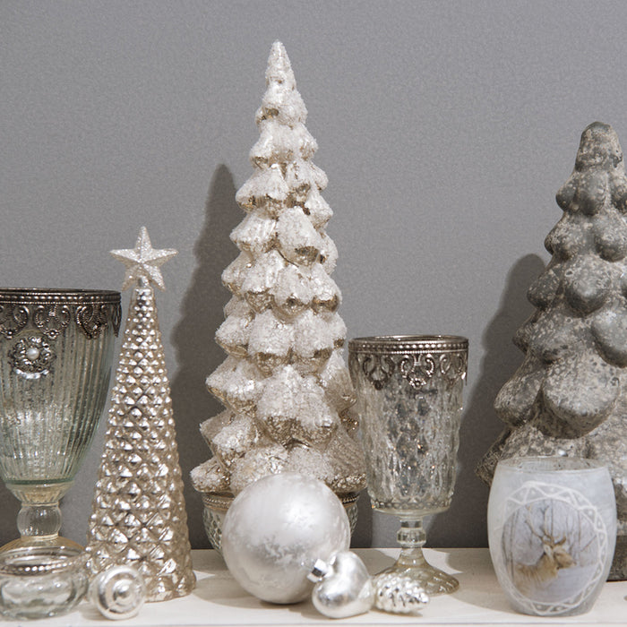 Clayre & Eef Theelichthouder  Ø 8x16 cm Zilverkleurig Glas Metaal