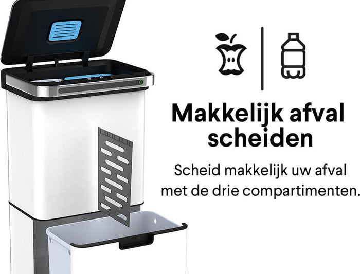 Homra DEXER prullenbak met sensor - 60L - 4 vakken - Wit