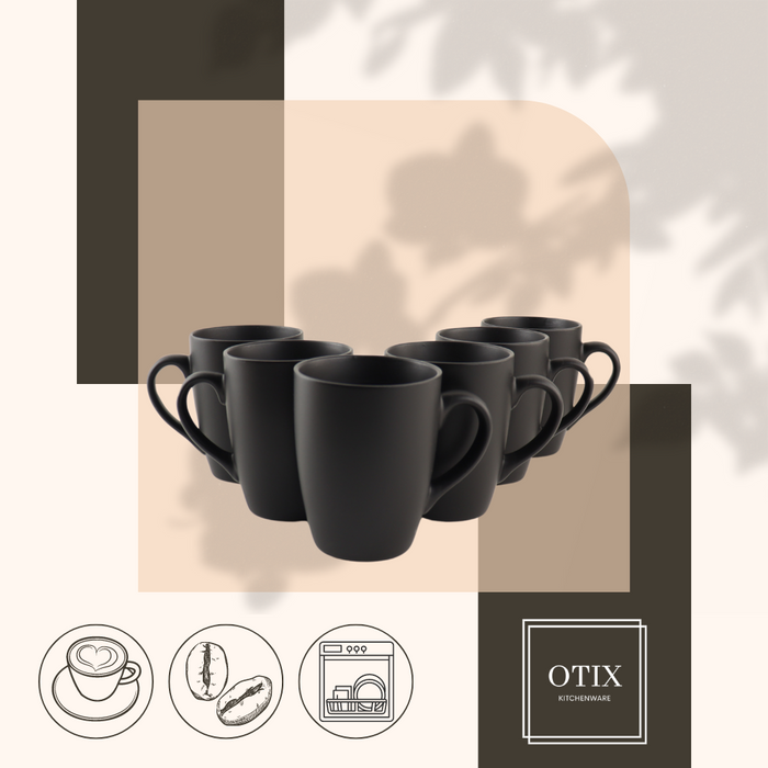 OTIX Koffiekopjes met Oor Set van 6 Koffietassen Mat Zwart 340ml EC...