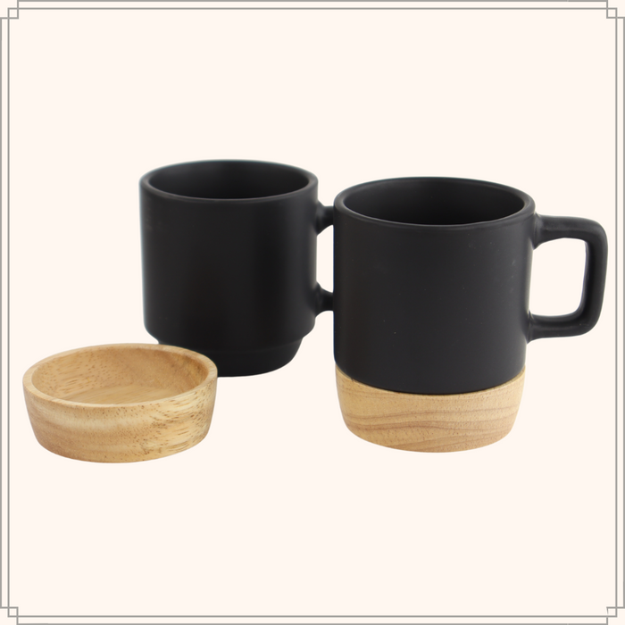 OTIX Espresso Kopjes Zwart Koffiekopjes Set van 6 120ml met Bamboe...