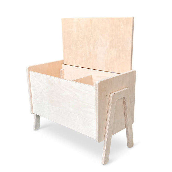 Montessori opbergkist kinderkamer | Houten boekenkist met klep - blank