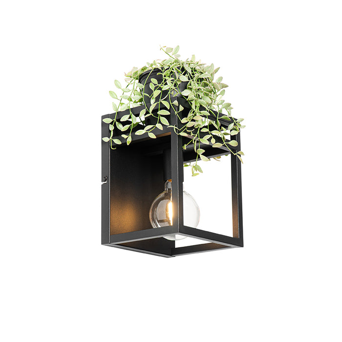 QAZQA Industriële wandlamp zwart met rek - Cage Rack