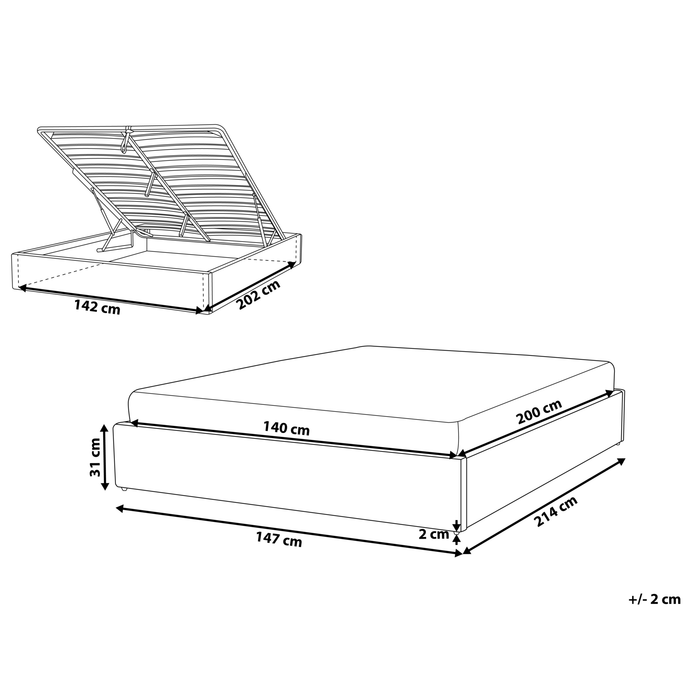 Beliani-DINAN-Tweepersoonsbed-Lichtbruin-140 x 200 cm-Polyester