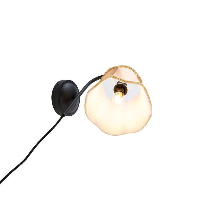 QAZQA Klassieke wandlamp zwart met lampenkap goud - Nona