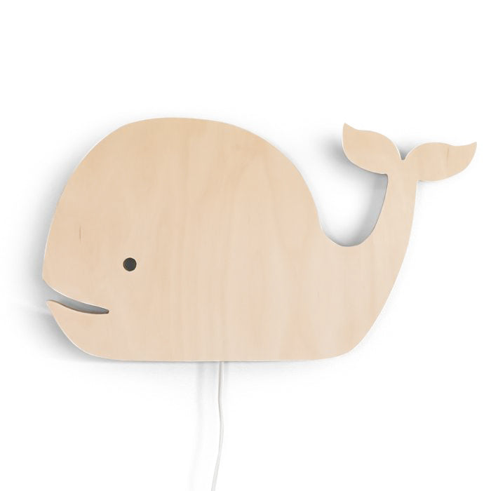 Houten wandlamp kinderkamer | Walvis - blank