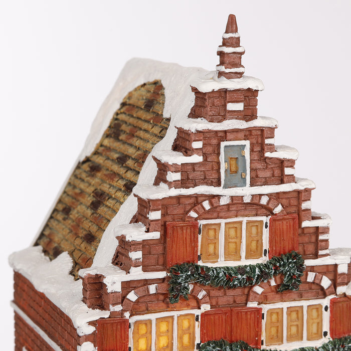 LuVille Kerstdorp Miniatuur Grachtenpand - L10,5 x B11,5 x H18,5 cm