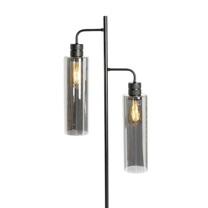 QAZQA Moderne vloerlamp zwart met smoke glas 2-lichts - Stavelot