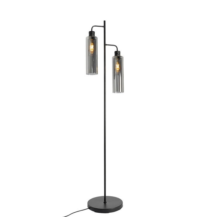 QAZQA Moderne vloerlamp zwart met smoke glas 2-lichts - Stavelot