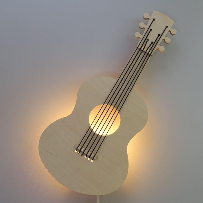 Houten wandlamp kinderkamer | Gitaar - blank